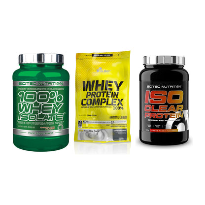 Whey-Probierset: Scitec Whey + Olimp Whey + Scitec IsoClear – alle enthaltenen Artikel