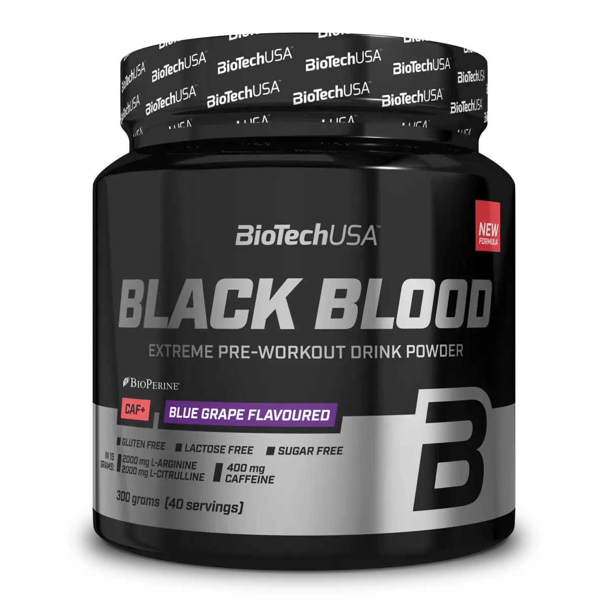 BioTech USA Marken-Großset: L-Carnitine + Fenugreek + 3 weitere – BioTech Black Blood CAF+ 300g (80 Serv.) (Blueberry)