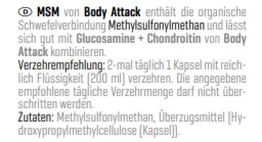 Glucosamin & MSM Halbjahresvorrat – 180 Tage, 220 Kapseln – Body Attack MSM 100 Caps