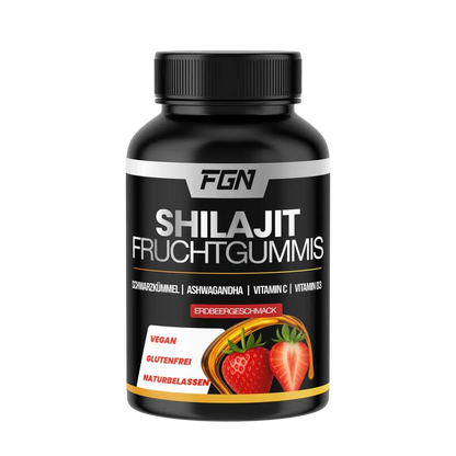 Erdbeere Sorten-Großset: ESN Designer + BioTech Hyper + 2 weitere – FGN Shilajit 60 Fruchtgummies (Erdbeer)