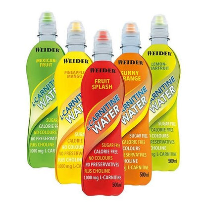 Drinks-Kiste: Body Attack + Best Body + Applied + 9 weitere – Weider L-Carnitine WATER  6 x 500ml (Fruit Splash)