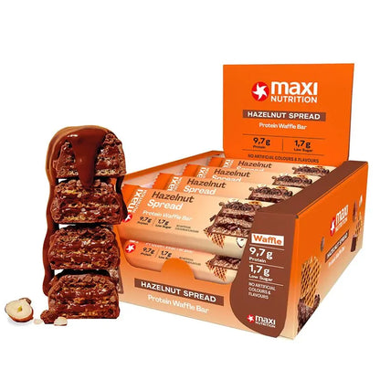 Riegel-Probierset: Weider Whey Wafer + USN TRUST Crunch + 4 weitere – MaxiNutrition Protein Waffle Bar 12x40g (CHRUNCH HAZELNUT SPREAD)