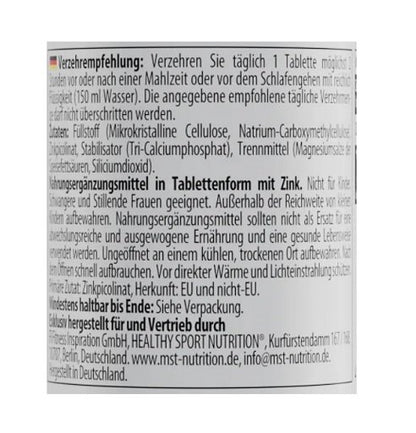 Haut, Haare & Nägel: ESN Collagen + NNT Vitamin B + MST Healthy – MST - Healthy Zinc Picolinate 60 Tabletten
