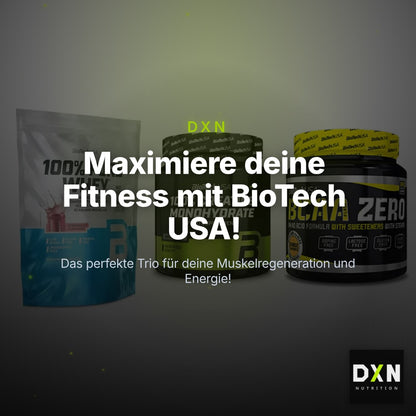 BioTech USA Marken-Trio: 100% Pure + Creatine + BCAA Zero – Clean Showcase Plus