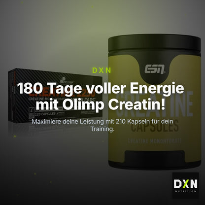 Creatin-Halbjahresvorrat: Olimp Creatine Mega – 180 Tage, 210 Kapseln – Clean Showcase Plus