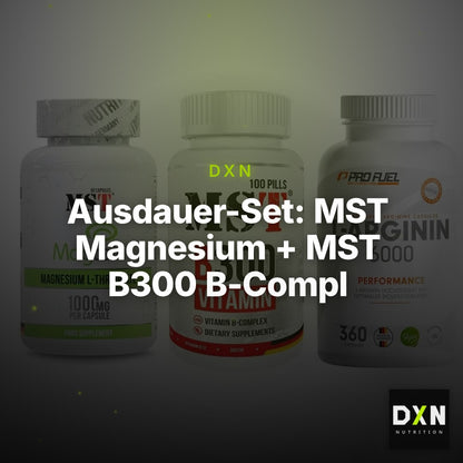 Ausdauer-Set: MST Magnesium + MST B300 B-Compl + ProFuel L-Argini – Clean Showcase Plus