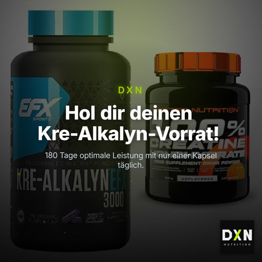 Creatin-Halbjahresvorrat: EFX Kre-Alkalyn 3000 – 180 Tage, 220 Kapseln – Clean Showcase Plus