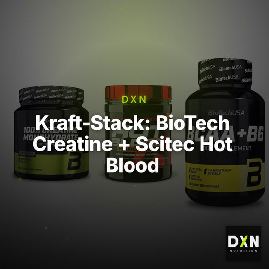 Kraft-Stack: BioTech Creatine + Scitec Hot Blood + BioTech BCAA+B6 – Clean Showcase Plus