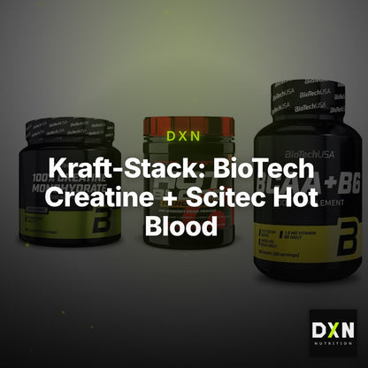 Kraft-Stack: BioTech Creatine + Scitec Hot Blood + BioTech BCAA+B6 – Clean Showcase Plus