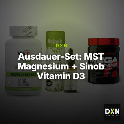 Ausdauer-Set: MST Magnesium + Sinob Vitamin D3 + Scitec Mega – Clean Showcase Plus