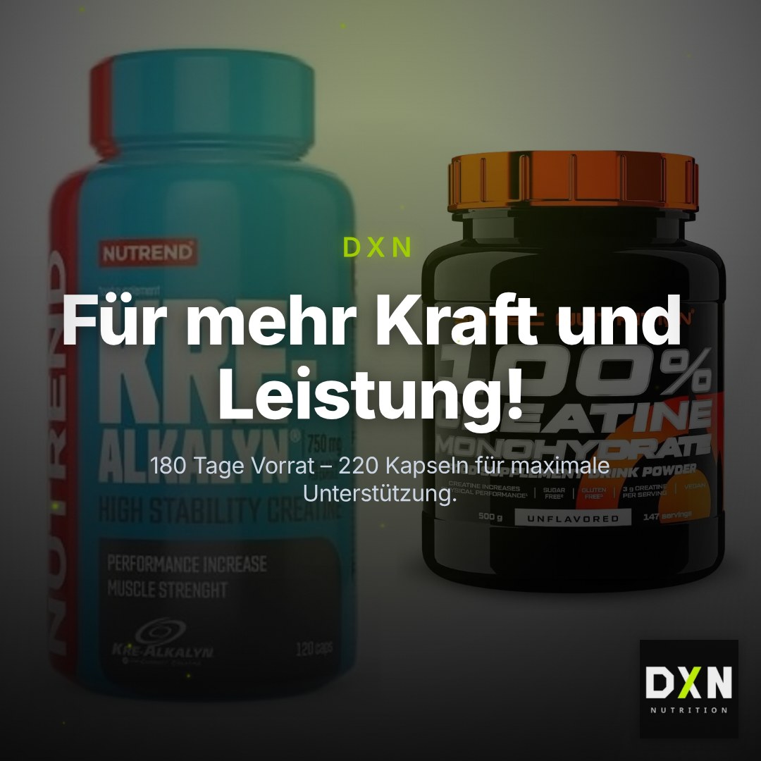 Creatin-Halbjahresvorrat: Nutrend Kre-Alkalyn – 180 Tage, 220 Kapseln – Clean Showcase Plus