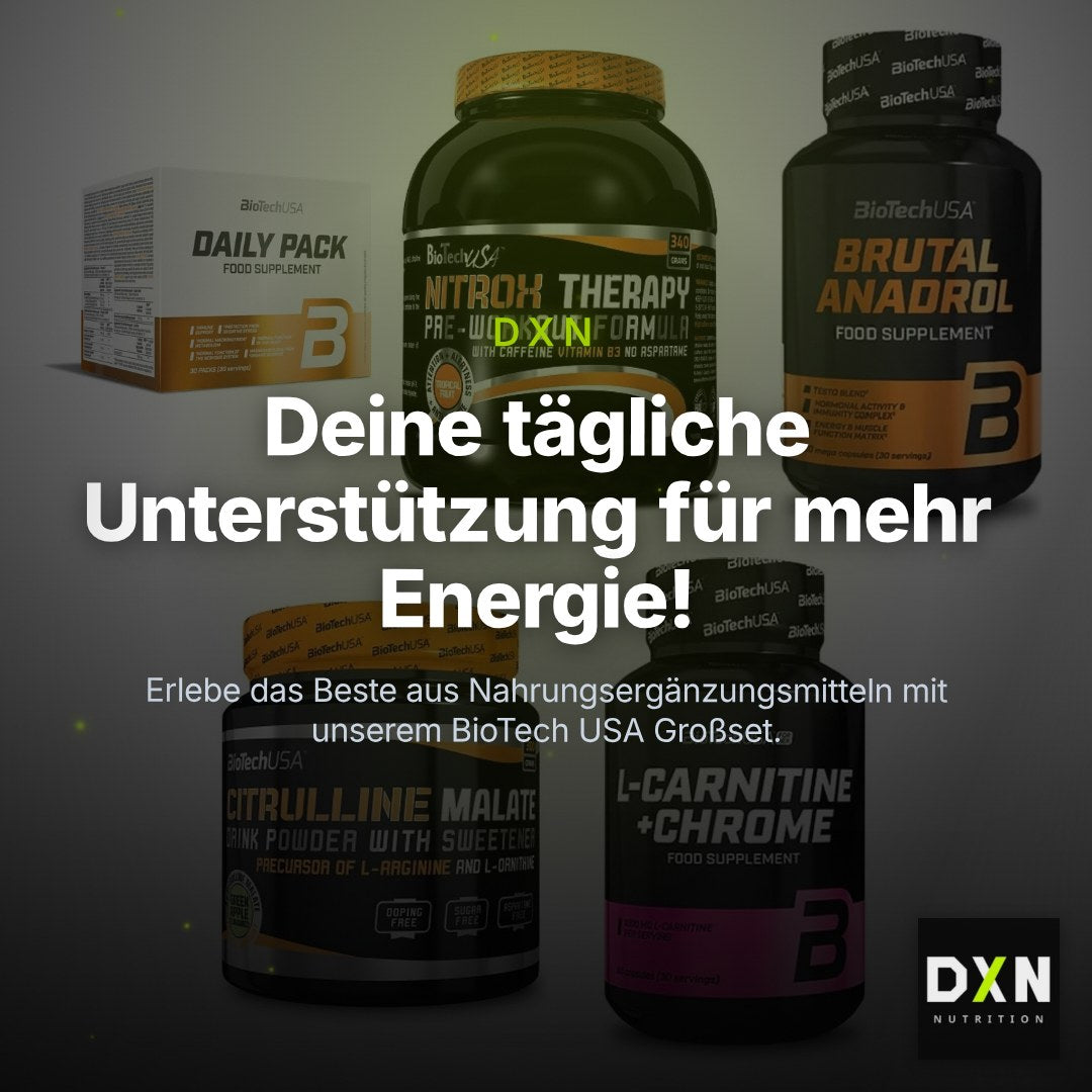 BioTech USA Marken-Großset: Daily Packs + NitroX Therap + 3 weitere – Clean Showcase Plus