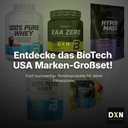 BioTech USA Marken-Großset: 100% Pure Whey + EAA Zero + 3 weitere – Clean Showcase Plus