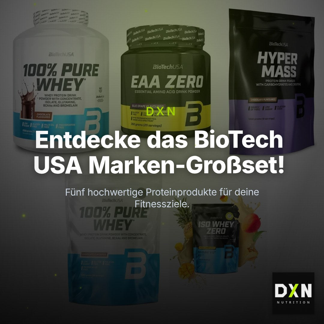 BioTech USA Marken-Großset: 100% Pure Whey + EAA Zero + 3 weitere – Clean Showcase Plus