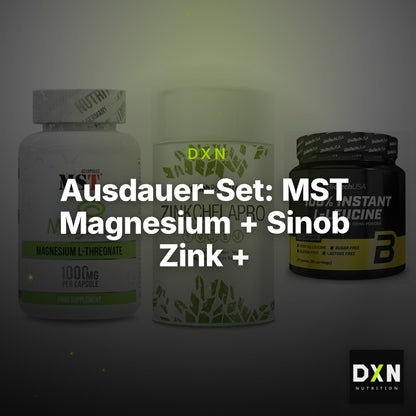 Ausdauer-Set: MST Magnesium + Sinob Zink + BioTech 100% – Clean Showcase Plus