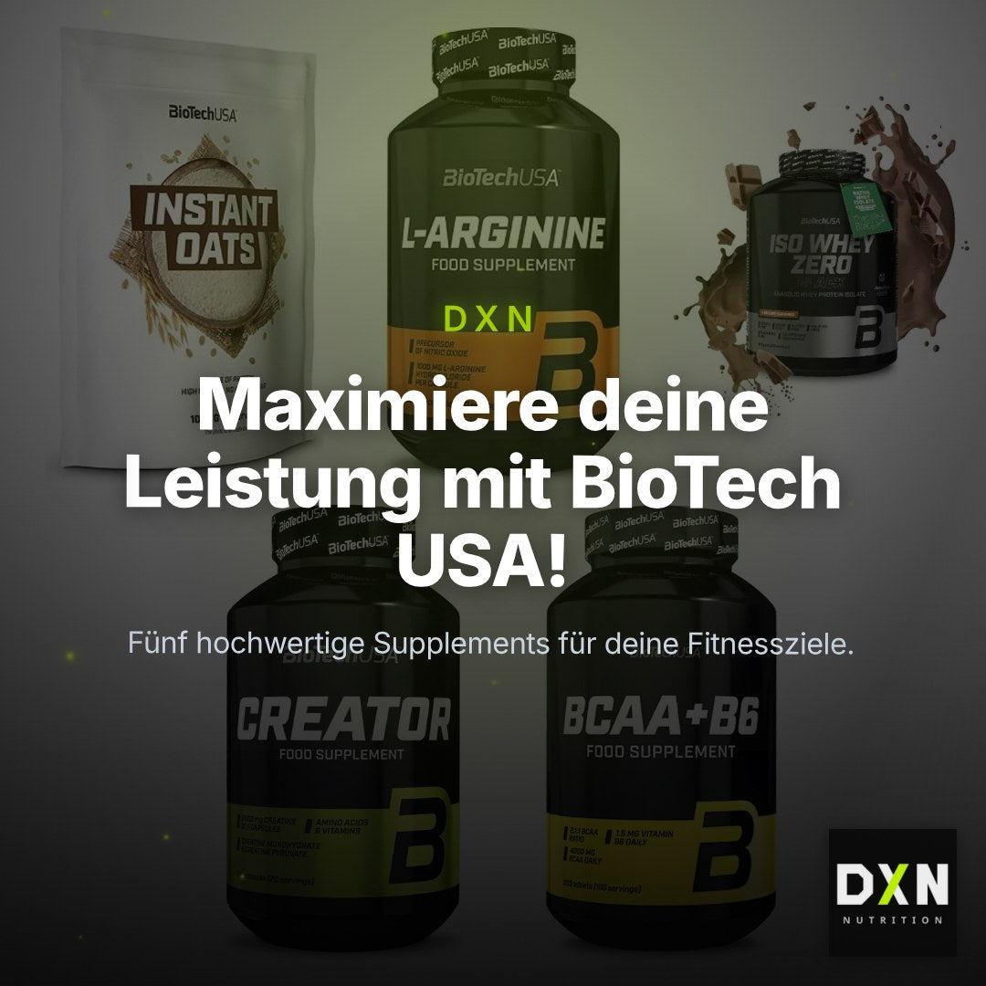 BioTech USA Marken-Großset: Instant Oats + L-Arginine + 3 weitere – Clean Showcase Plus