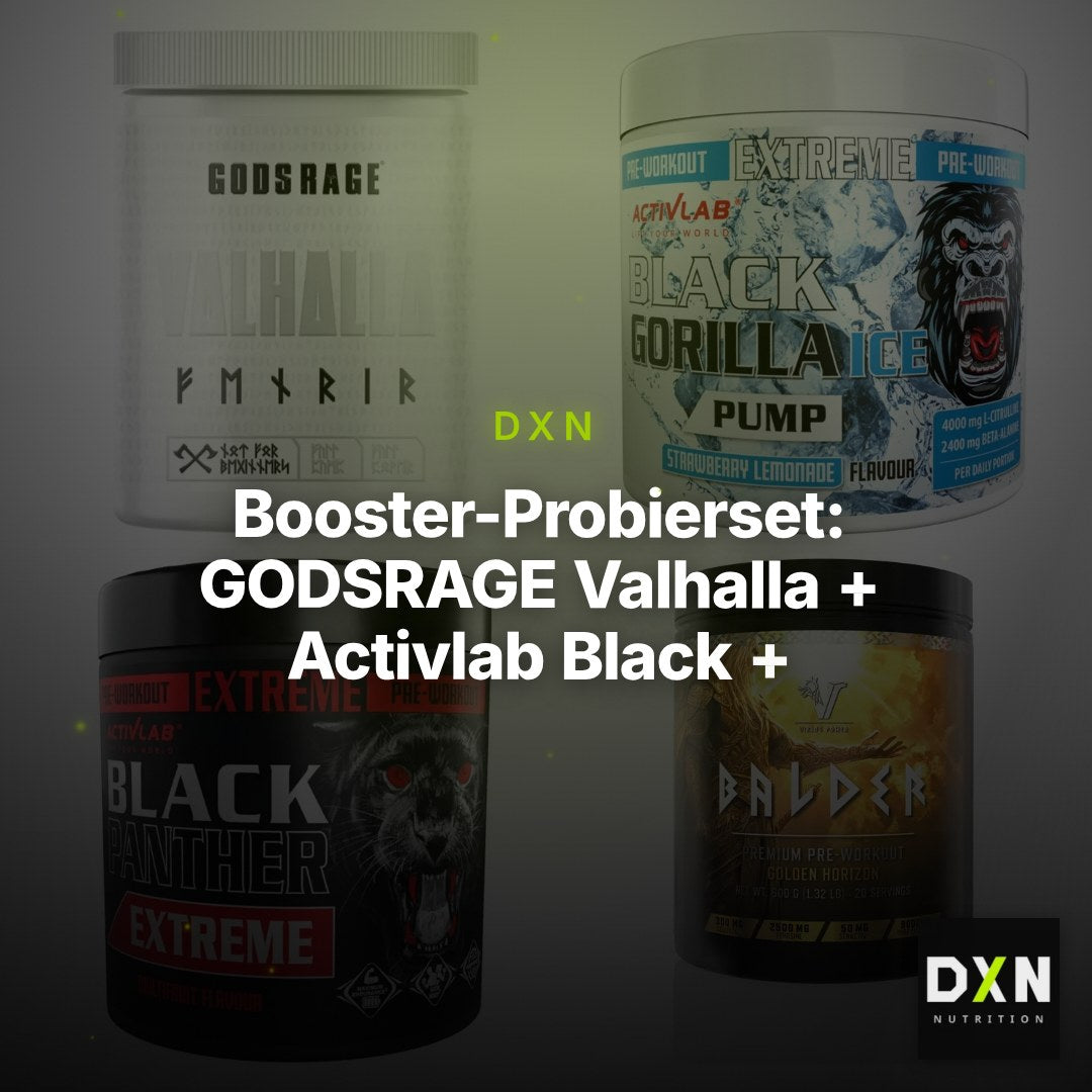 Booster-Probierset: GODSRAGE Valhalla + Activlab Black + 2 weitere – Clean Showcase Plus