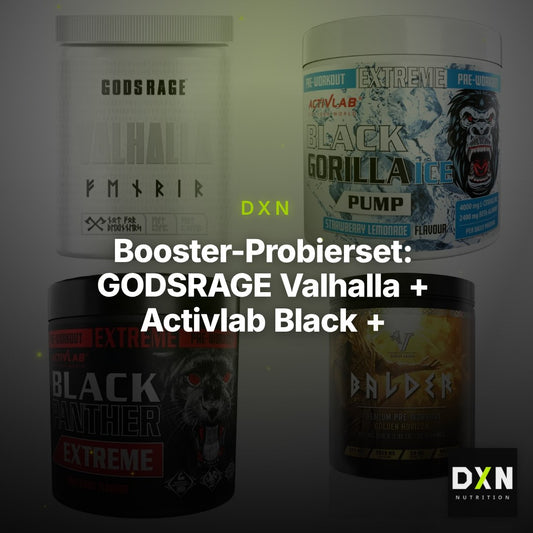 Booster-Probierset: GODSRAGE Valhalla + Activlab Black + 2 weitere – Clean Showcase Plus