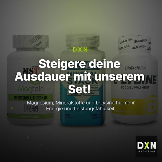 Ausdauer-Set: MST Magnesium + INLEAD Mineral + BioTech L-Lysine – Clean Showcase Plus