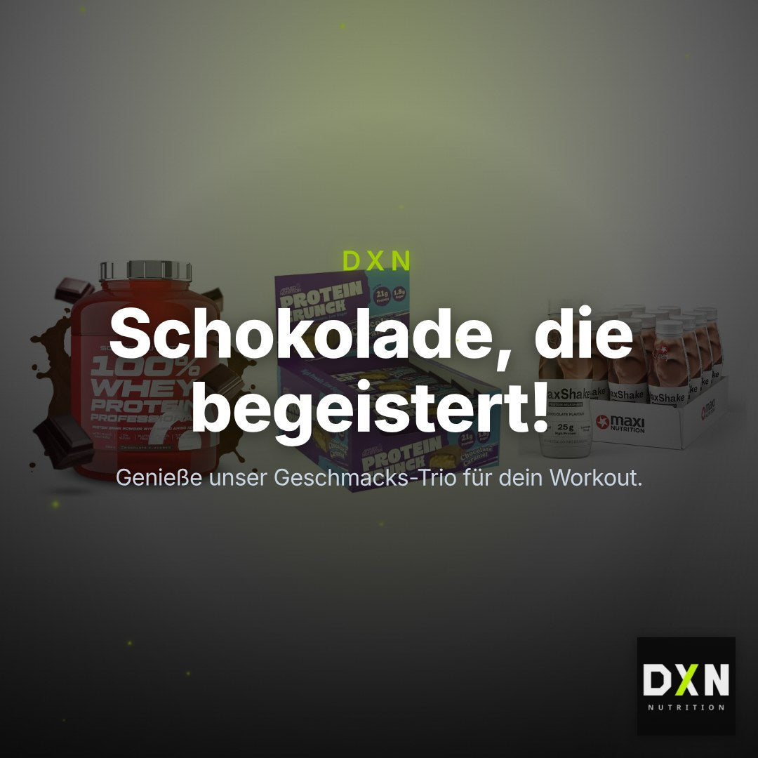Schokolade Geschmacks-Trio: Scitec 100% + 3× Applied + 2× MaxiNutritio – Clean Showcase Plus