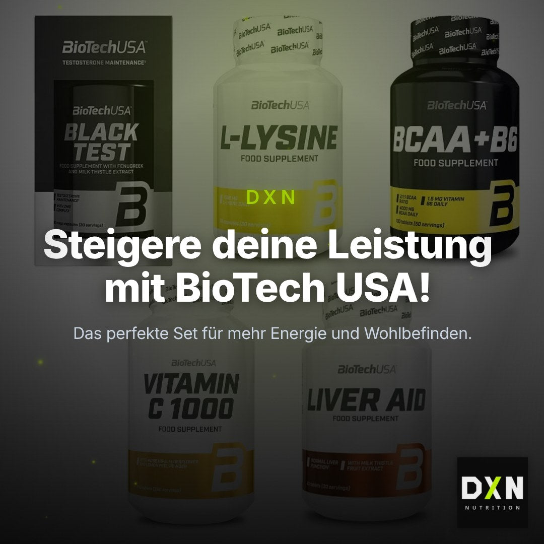 BioTech USA Marken-Großset: Black Test + L-Lysine + 3 weitere – Clean Showcase Plus