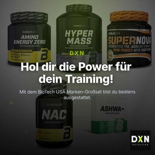 BioTech USA Marken-Großset: Amino Energy Zero + Hyper Mass + 3 weitere – Clean Showcase Plus