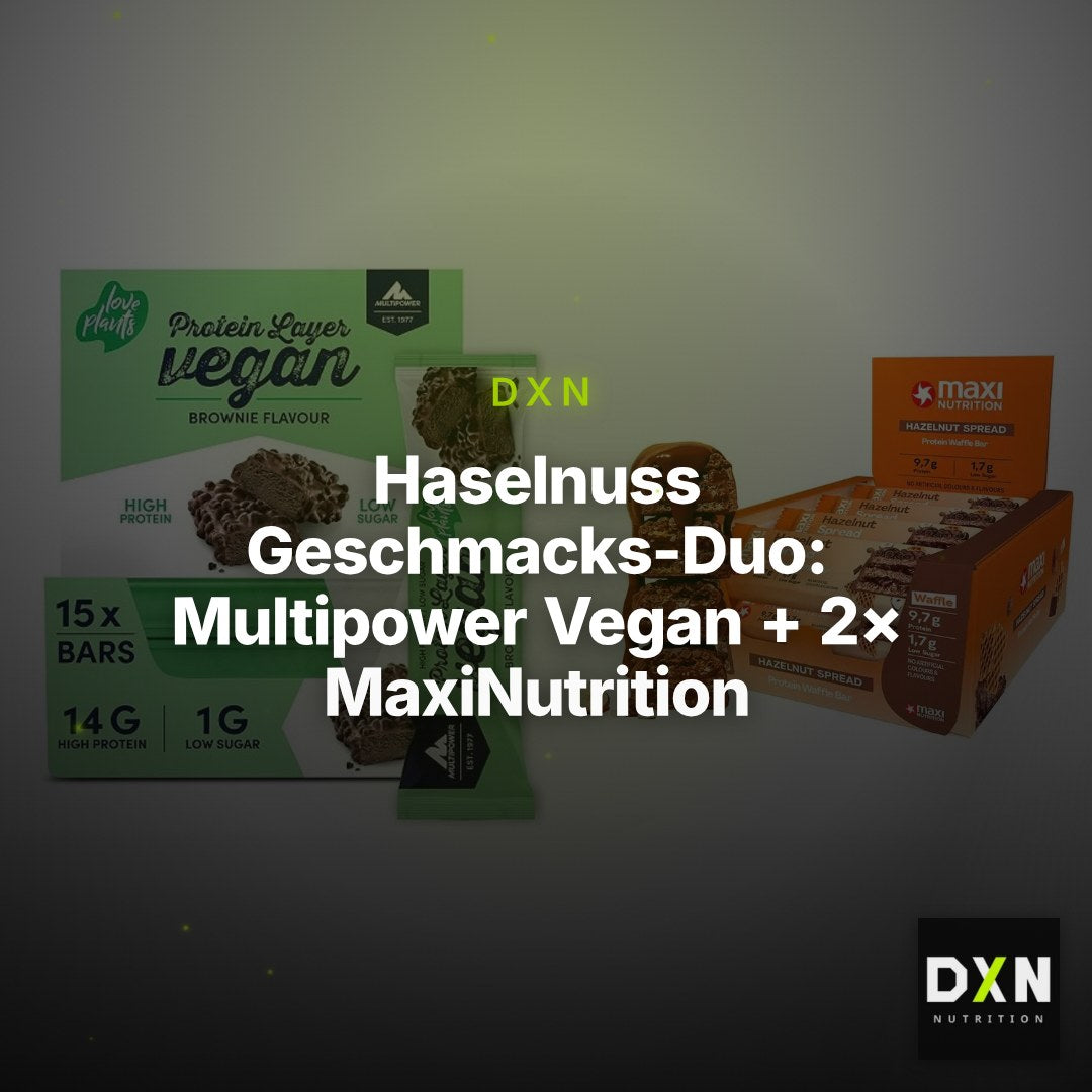 Haselnuss Geschmacks-Duo: Multipower Vegan + 2× MaxiNutrition – Clean Showcase Plus