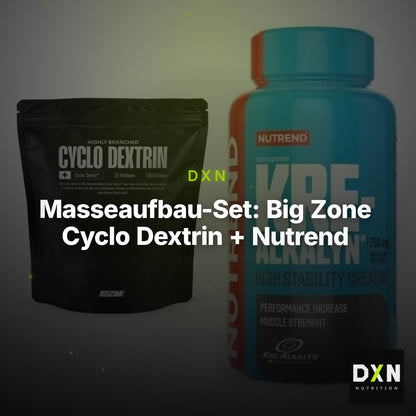 Masseaufbau-Set: Big Zone Cyclo Dextrin + Nutrend Kre-Alkalyn – Clean Showcase Plus