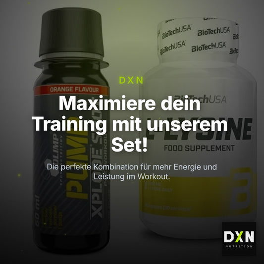 Trainings-Set: Olimp Pump Xplode Shot + BioTech L-Lysine – Clean Showcase Plus