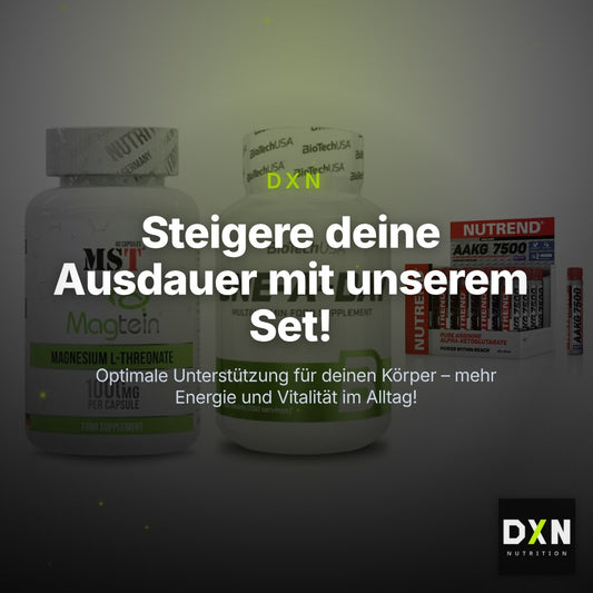 Ausdauer-Set: MST Magnesium + BioTech One A + Nutrend AAKG – Clean Showcase Plus