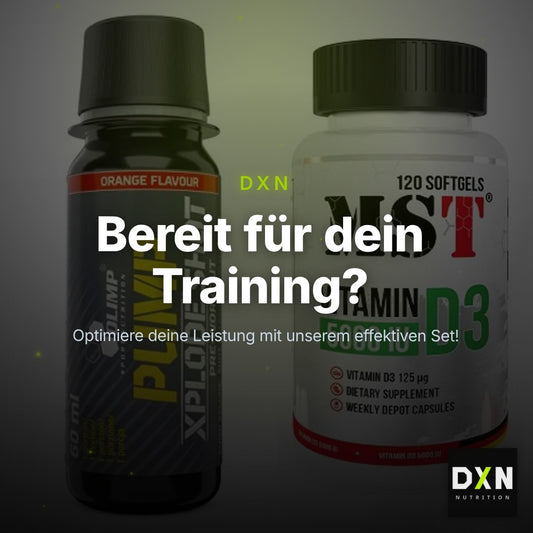 Trainings-Set: Olimp Pump Xplode Shot + MST Vitamin D3 5000IU 120 – Clean Showcase Plus