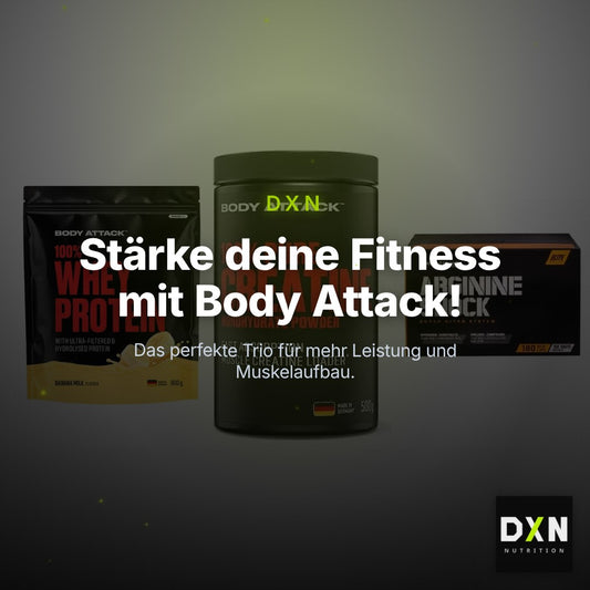 Body Attack Marken-Trio: Attack 100% Whey Protein + 2 weitere – Clean Showcase Plus