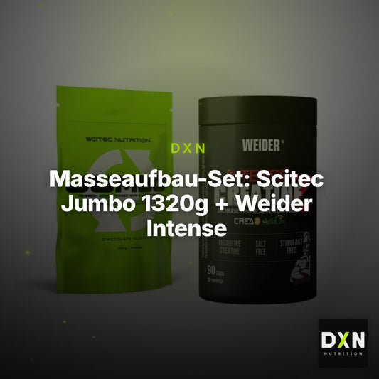 Masseaufbau-Set: Scitec Jumbo 1320g + Weider Intense Pure – Clean Showcase Plus