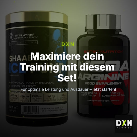 Trainings-Set: Kevin Levrone Shaaboom Ice Pump + Scitec Mega Arginine – Clean Showcase Plus