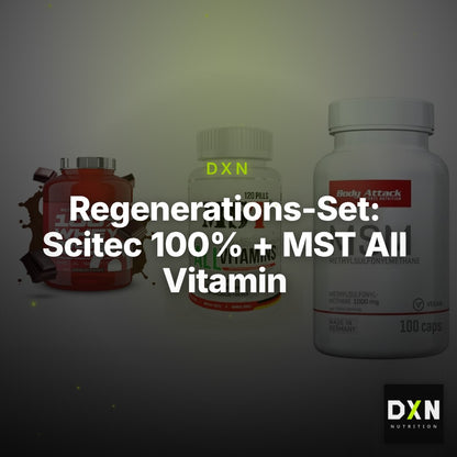 Regenerations-Set: Scitec 100% + MST All Vitamin + Body Attack MSM – Clean Showcase Plus