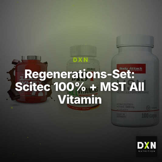 Regenerations-Set: Scitec 100% + MST All Vitamin + Body Attack MSM – Clean Showcase Plus