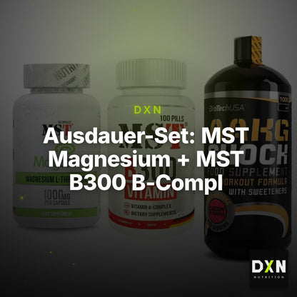 Ausdauer-Set: MST Magnesium + MST B300 B-Compl + BioTech AAKG – Clean Showcase Plus