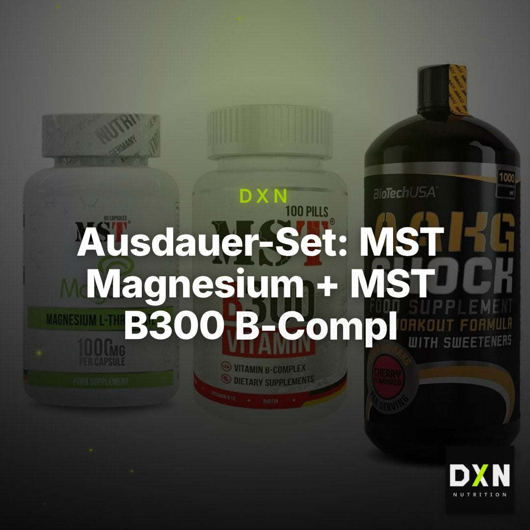 Ausdauer-Set: MST Magnesium + MST B300 B-Compl + BioTech AAKG – Clean Showcase Plus
