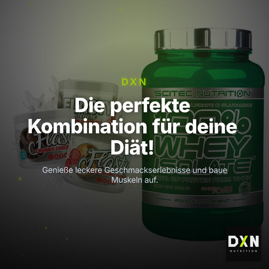 Diät-Duo: Sinob Flasty Geschmackspulver + Scitec Whey Isolate – Clean Showcase Plus