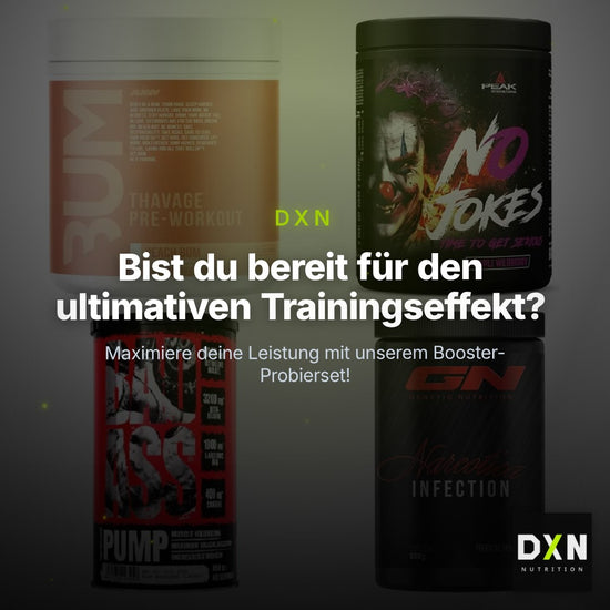 Booster-Probierset: RAW Nutrition + Peak No Jokes + 2 weitere – Clean Showcase Plus