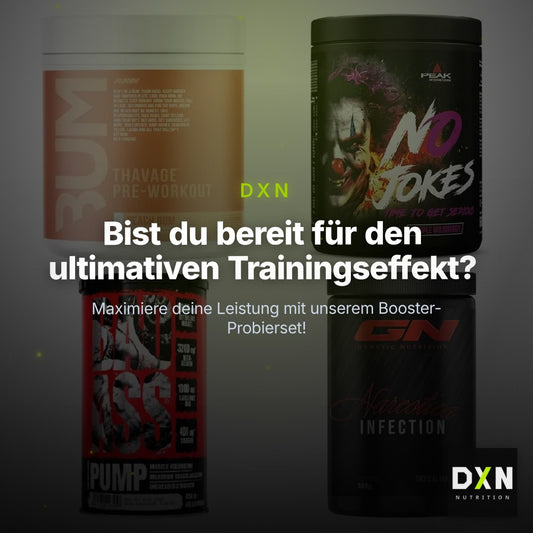 Booster-Probierset: RAW Nutrition + Peak No Jokes + 2 weitere – Clean Showcase Plus