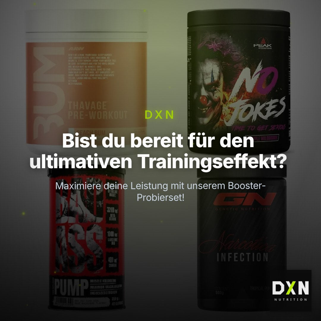 Booster-Probierset: RAW Nutrition + Peak No Jokes + 2 weitere – Clean Showcase Plus