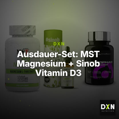 Ausdauer-Set: MST Magnesium + Sinob Vitamin D3 + Scitec Tryptopha – Clean Showcase Plus