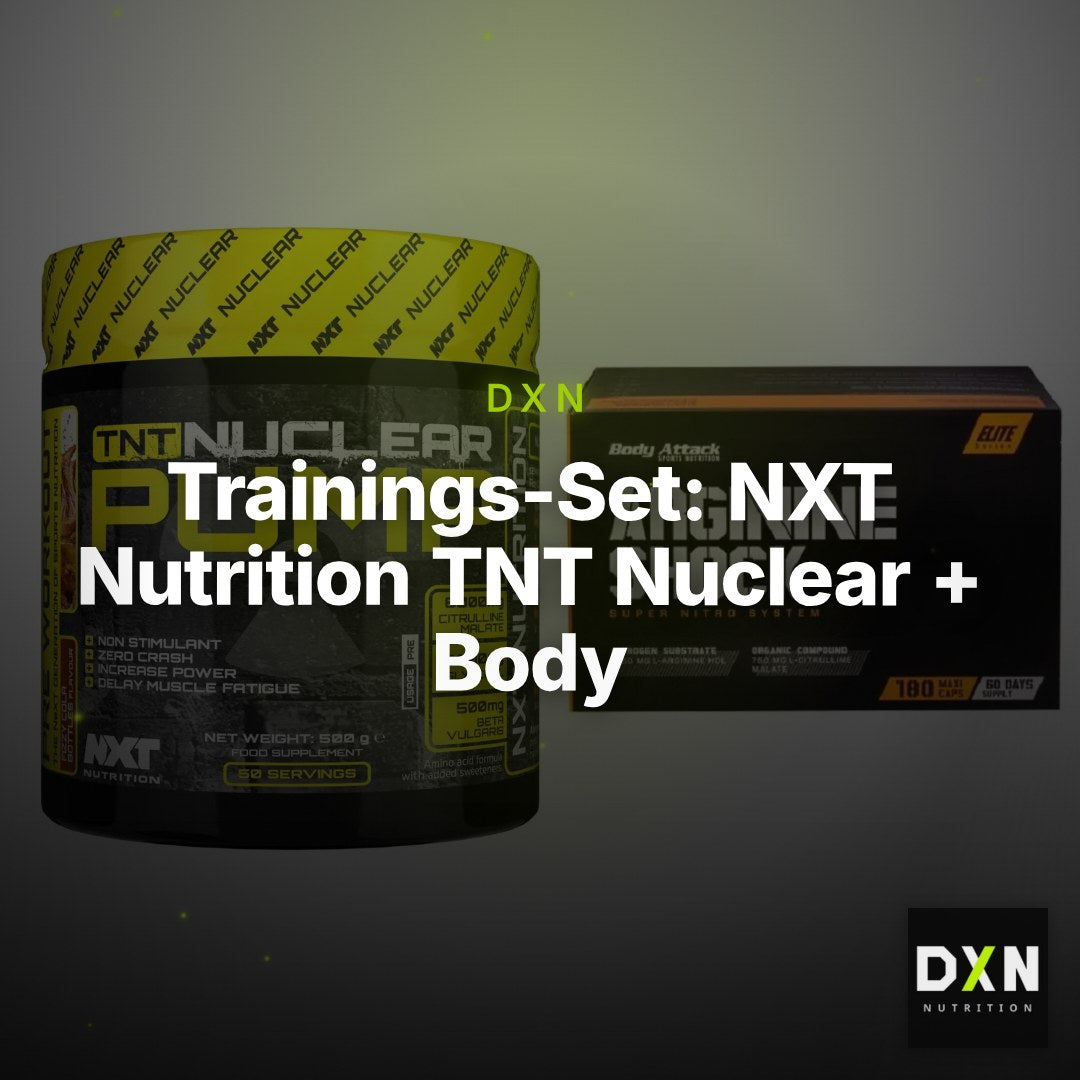 Trainings-Set: NXT Nutrition TNT Nuclear + Body Attack Arginine Shock – Clean Showcase Plus