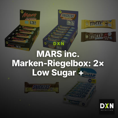 MARS inc. Marken-Riegelbox: 2× Low Sugar + 2× Snickers LOW + 3 weitere – Clean Showcase Plus