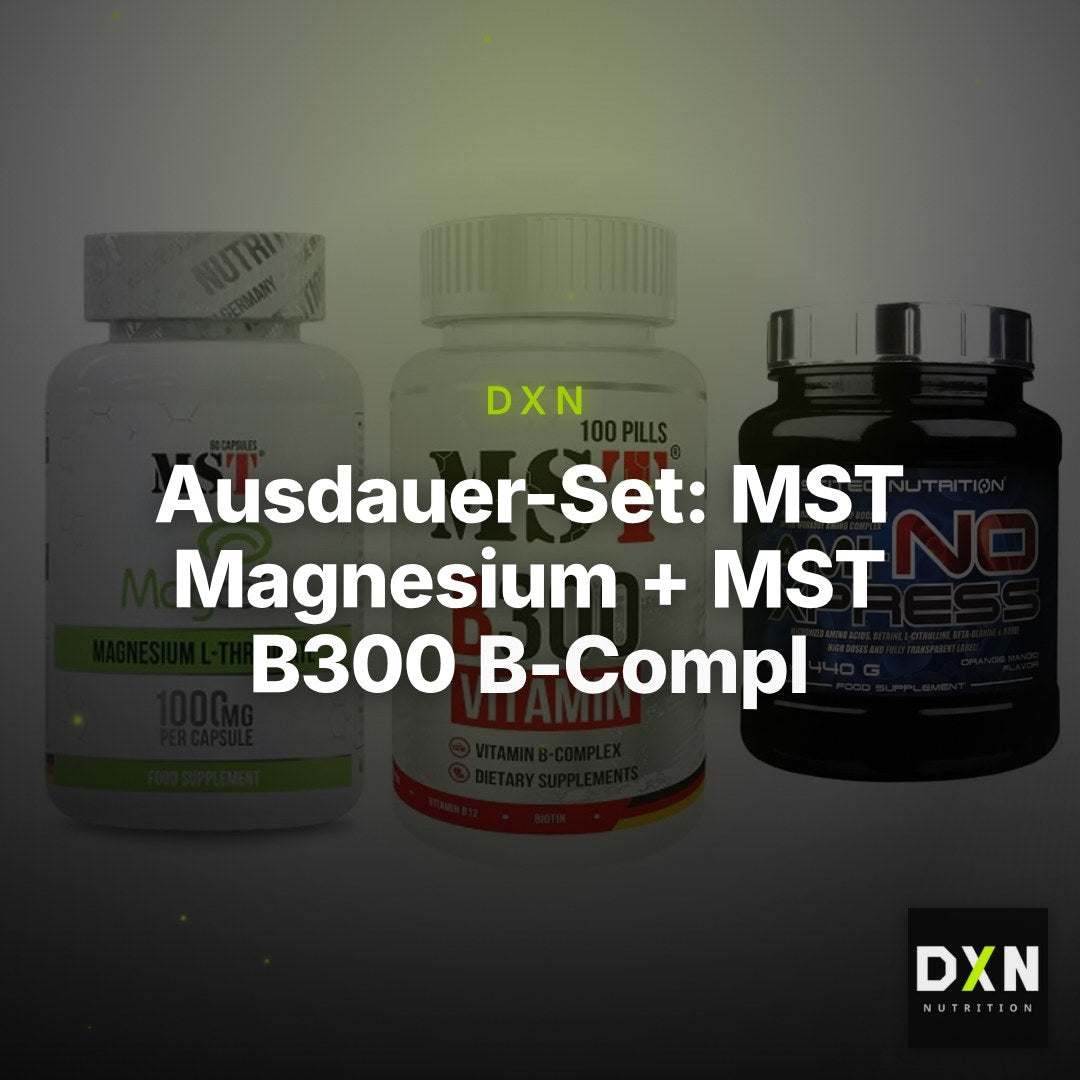 Ausdauer-Set: MST Magnesium + MST B300 B-Compl + Scitec Ami-NO – Clean Showcase Plus