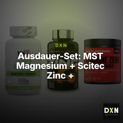 Ausdauer-Set: MST Magnesium + Scitec Zinc + Body Attack 100 – Clean Showcase Plus