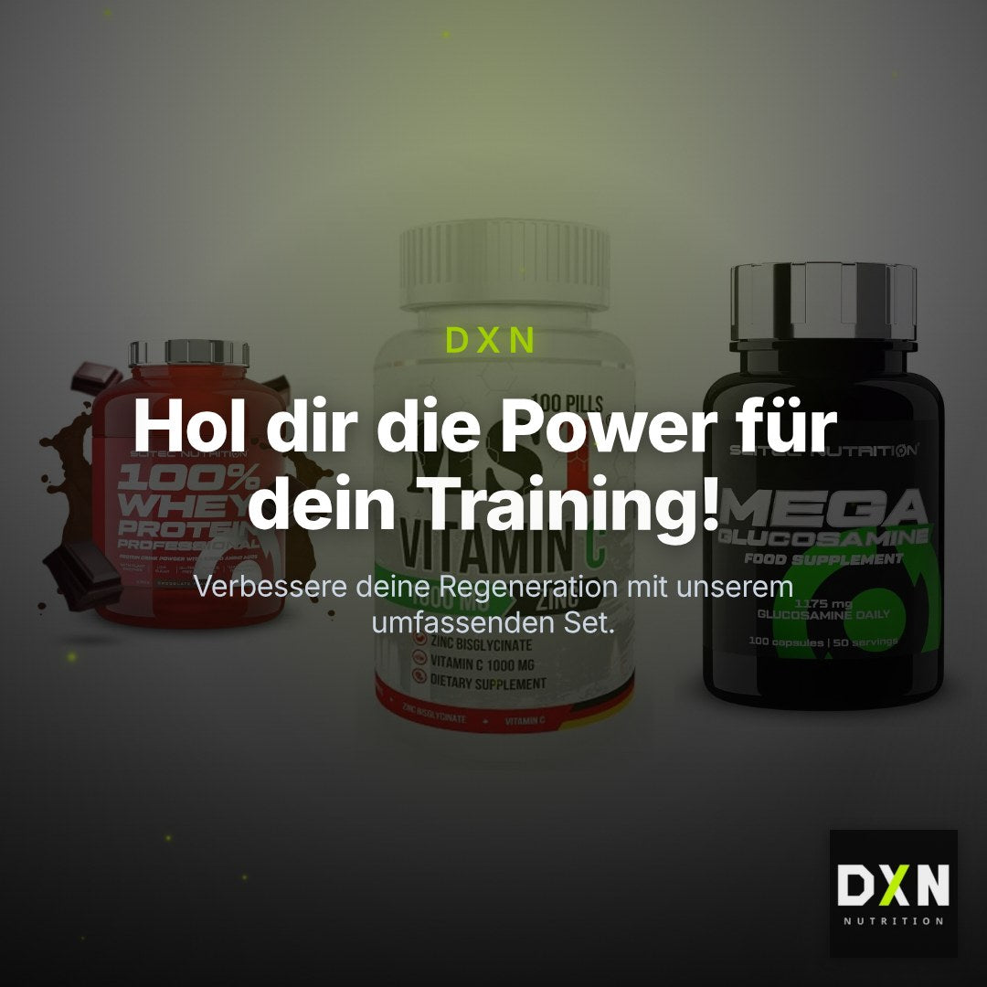 Regenerations-Set: Scitec 100% + MST Vitamin C + Scitec Mega – Clean Showcase Plus