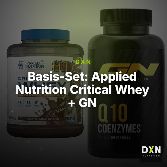 Basis-Set: Applied Nutrition Critical Whey + GN Q10 Health Line – Clean Showcase Plus