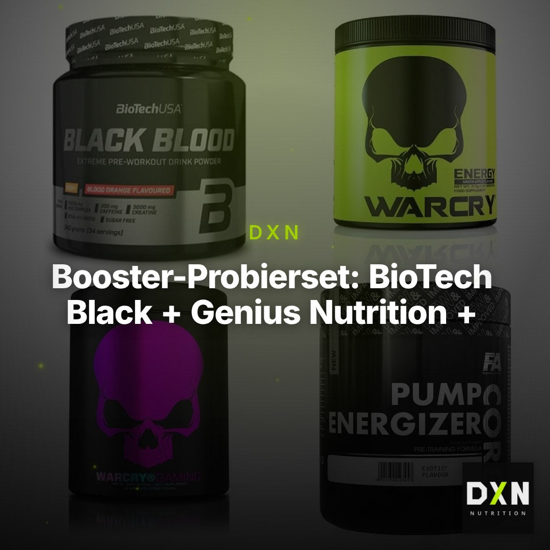Booster-Probierset: BioTech Black + Genius Nutrition + 2 weitere – Clean Showcase Plus